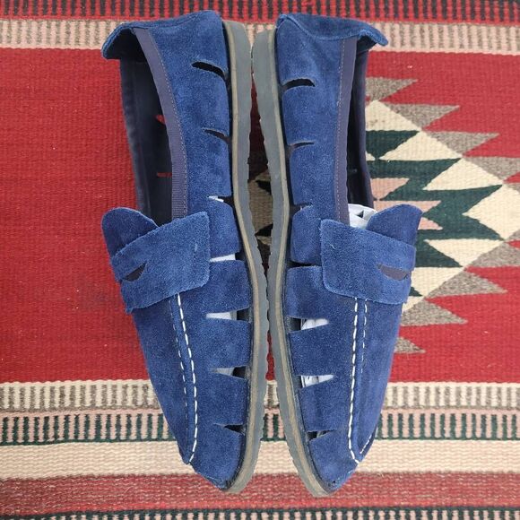 Saks Fifth Avenue Brewster Loafers Driving Shoe Mens 10 Blue Suede Preppy‎ Italy - Picture 4 of 9